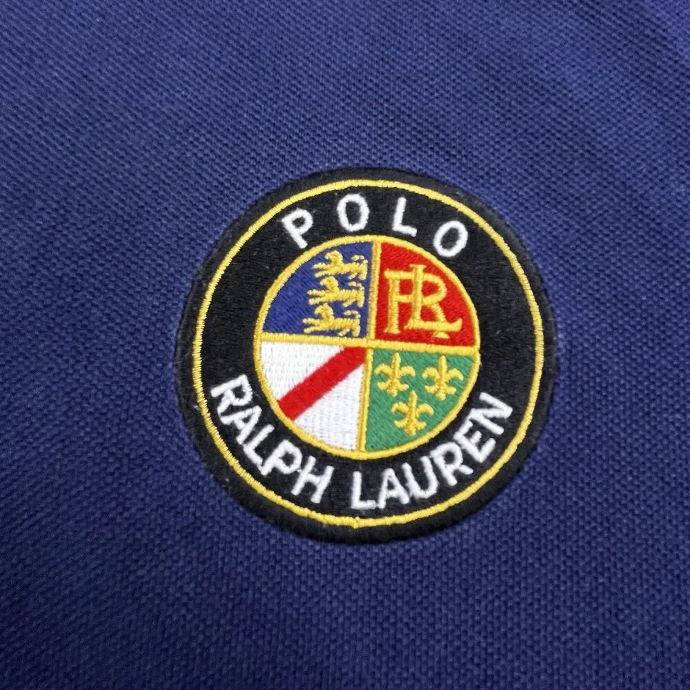 Polo Ralph Lauren Polo Shirt XL Navy Blue Cookie Crest Patch Custom Fit Preppy